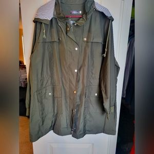 Bloggerlove women's size XXL olive green detachable hood zip and botton jacket.